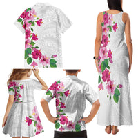 Hawaiian Hibiscus and Art Polynesian Tattoo Family Matching Tank Maxi Dress and Hawaiian Shirt White Color