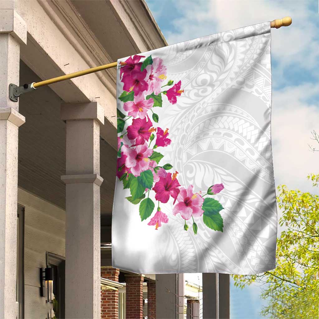 Hawaiian Hibiscus and Art Polynesian Tattoo Garden Flag White Color LT03 House Flag White - Polynesian Pride
