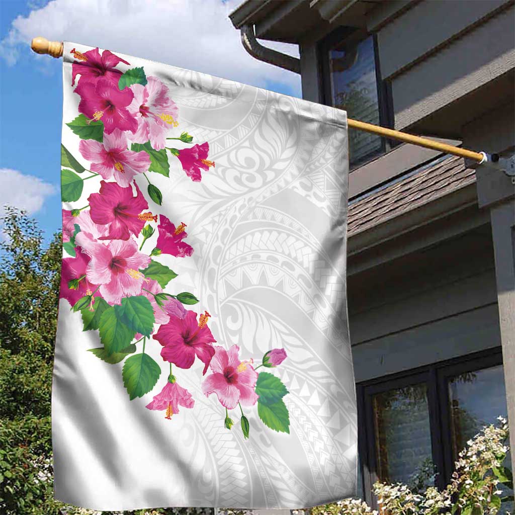 Hawaiian Hibiscus and Art Polynesian Tattoo Garden Flag White Color LT03 - Polynesian Pride