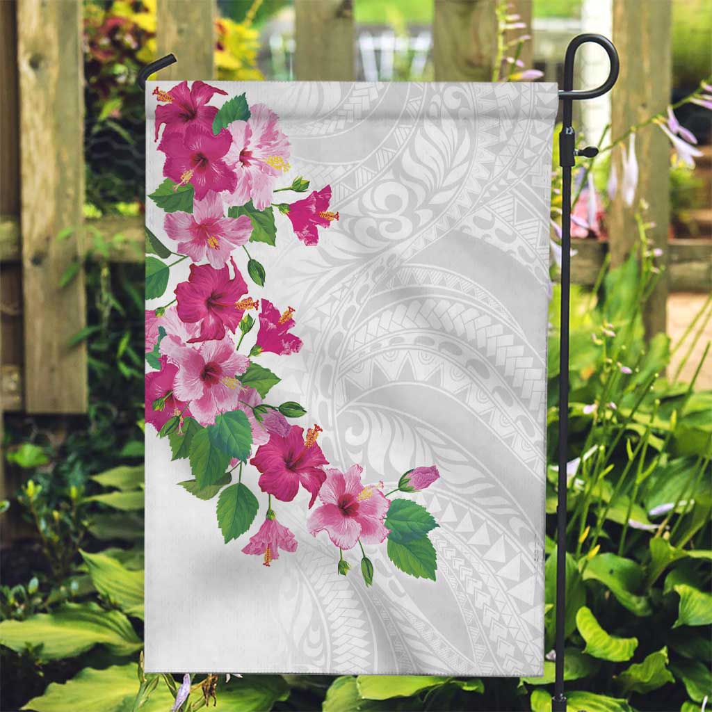 Hawaiian Hibiscus and Art Polynesian Tattoo Garden Flag White Color LT03 Garden Flag White - Polynesian Pride