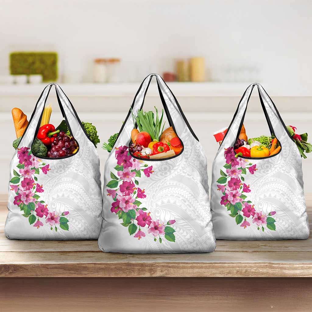 Hawaiian Hibiscus and Art Polynesian Tattoo Grocery Bag White Color LT03 3-pack One Size White - Polynesian Pride