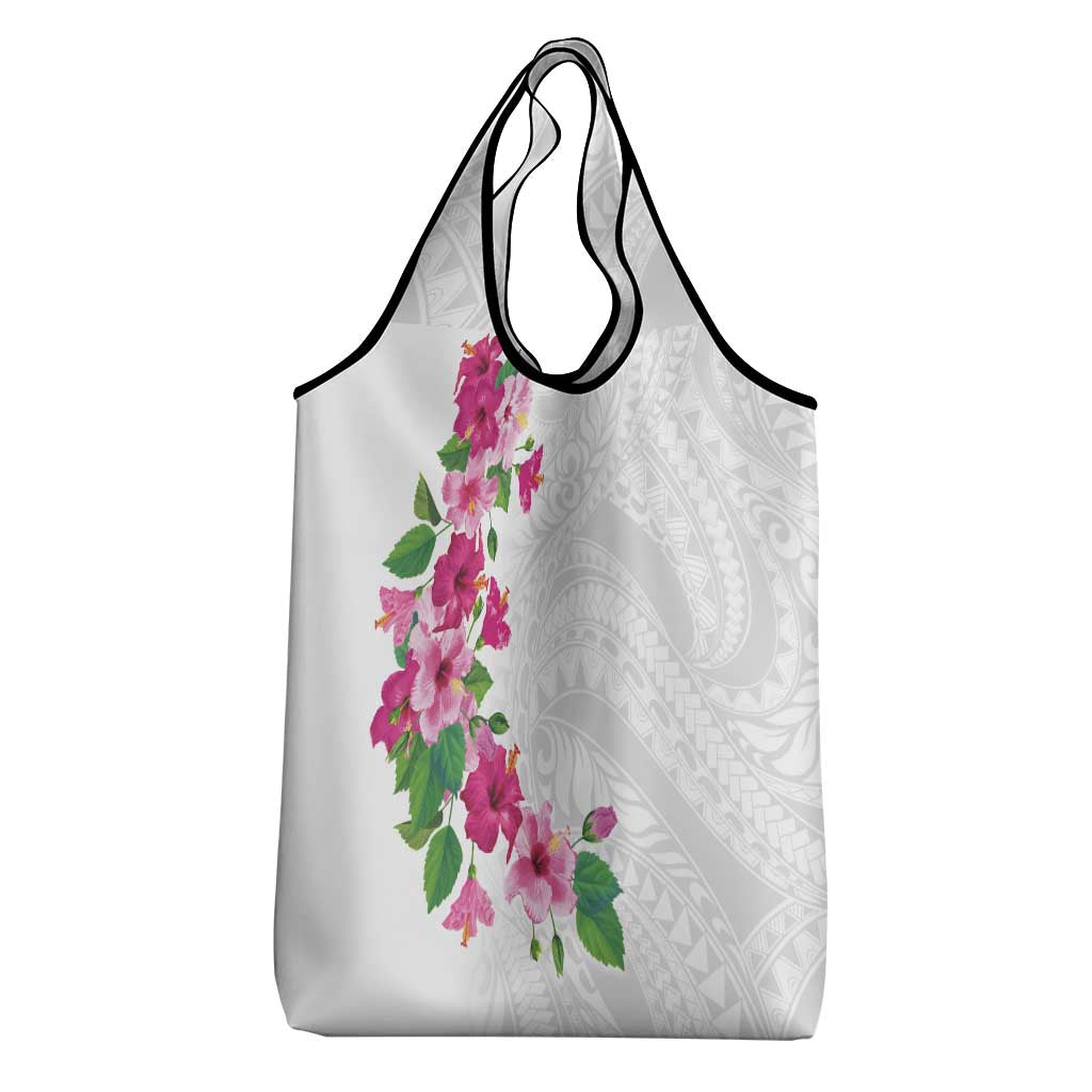 Hawaiian Hibiscus and Art Polynesian Tattoo Grocery Bag White Color LT03 - Polynesian Pride
