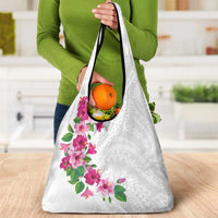 Hawaiian Hibiscus and Art Polynesian Tattoo Grocery Bag White Color LT03 - Polynesian Pride