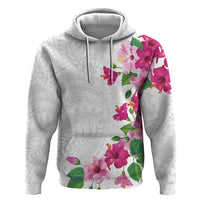Hawaiian Hibiscus and Art Polynesian Tattoo Hoodie White Color