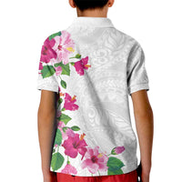 Hawaiian Hibiscus and Art Polynesian Tattoo Kid Polo Shirt White Color