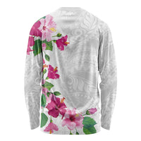 Hawaiian Hibiscus and Art Polynesian Tattoo Long Sleeve Shirt White Color LT03 - Polynesian Pride