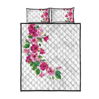 Hawaiian Hibiscus and Art Polynesian Tattoo Quilt Bed Set White Color