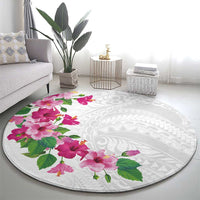 Hawaiian Hibiscus and Art Polynesian Tattoo Round Carpet White Color