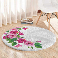 Hawaiian Hibiscus and Art Polynesian Tattoo Round Carpet White Color