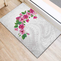 Hawaiian Hibiscus and Art Polynesian Tattoo Rubber Doormat White Color LT03 - Polynesian Pride