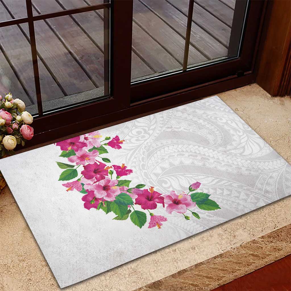 Hawaiian Hibiscus and Art Polynesian Tattoo Rubber Doormat White Color LT03 - Polynesian Pride