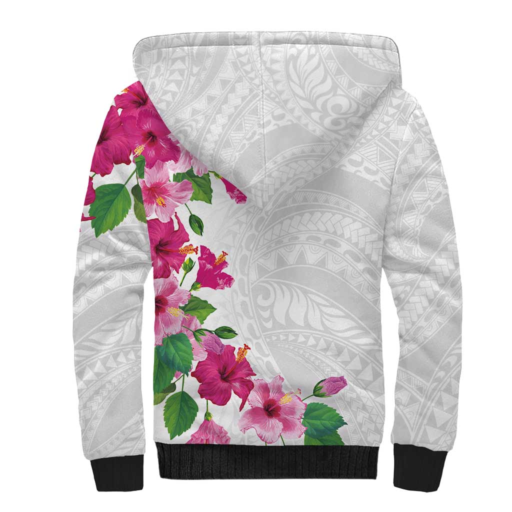 Hawaiian Hibiscus and Art Polynesian Tattoo Sherpa Hoodie White Color LT03 - Polynesian Pride