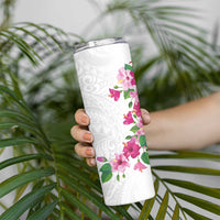 Hawaiian Hibiscus and Art Polynesian Tattoo Skinny Tumbler White Color