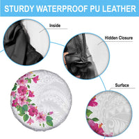 Hawaiian Hibiscus and Art Polynesian Tattoo Spare Tire Cover White Color