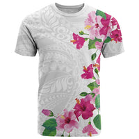 Hawaiian Hibiscus and Art Polynesian Tattoo T Shirt White Color