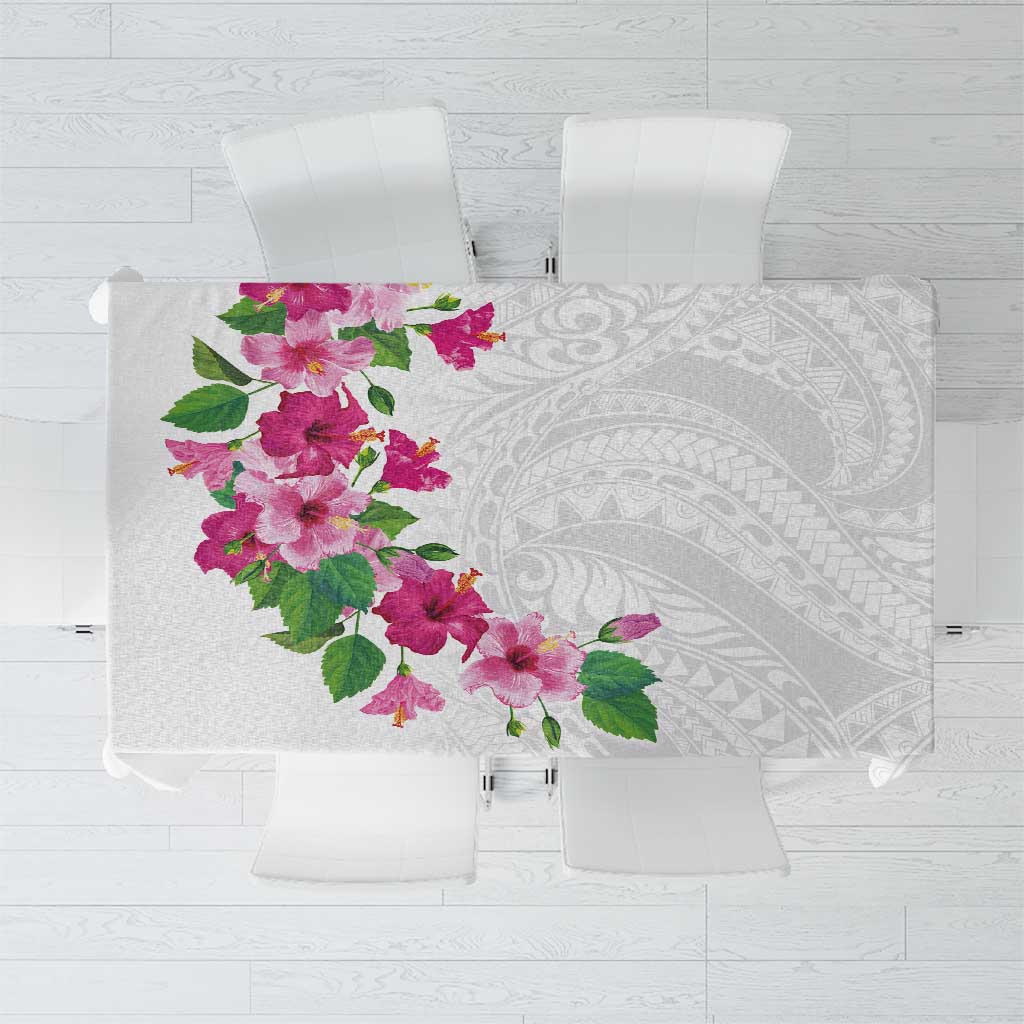 Hawaiian Hibiscus and Art Polynesian Tattoo Tablecloth White Color LT03 White - Polynesian Pride