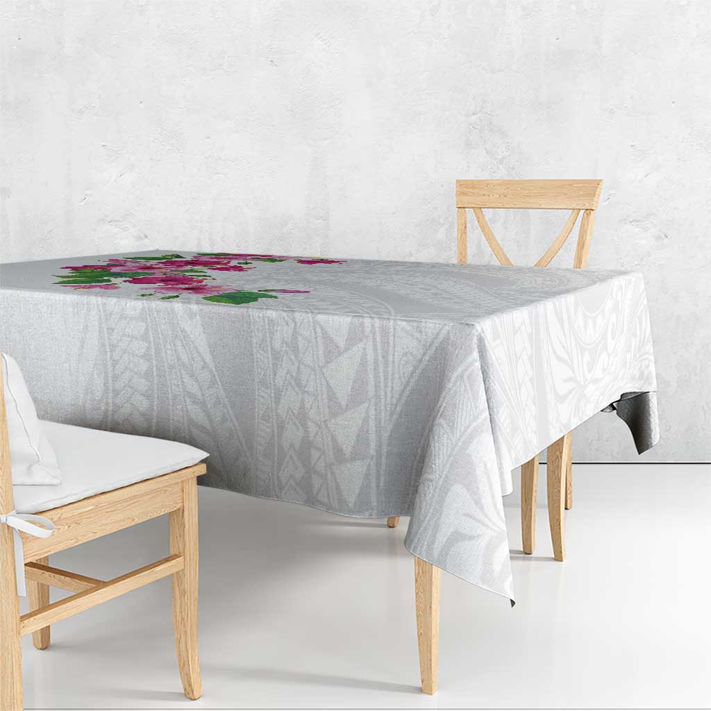 Hawaiian Hibiscus and Art Polynesian Tattoo Tablecloth White Color LT03 - Polynesian Pride