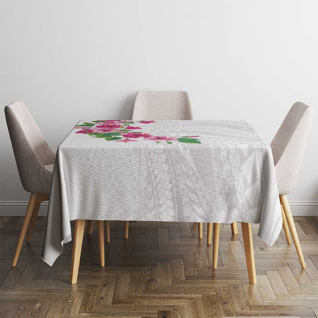 Hawaiian Hibiscus and Art Polynesian Tattoo Tablecloth White Color LT03 - Polynesian Pride
