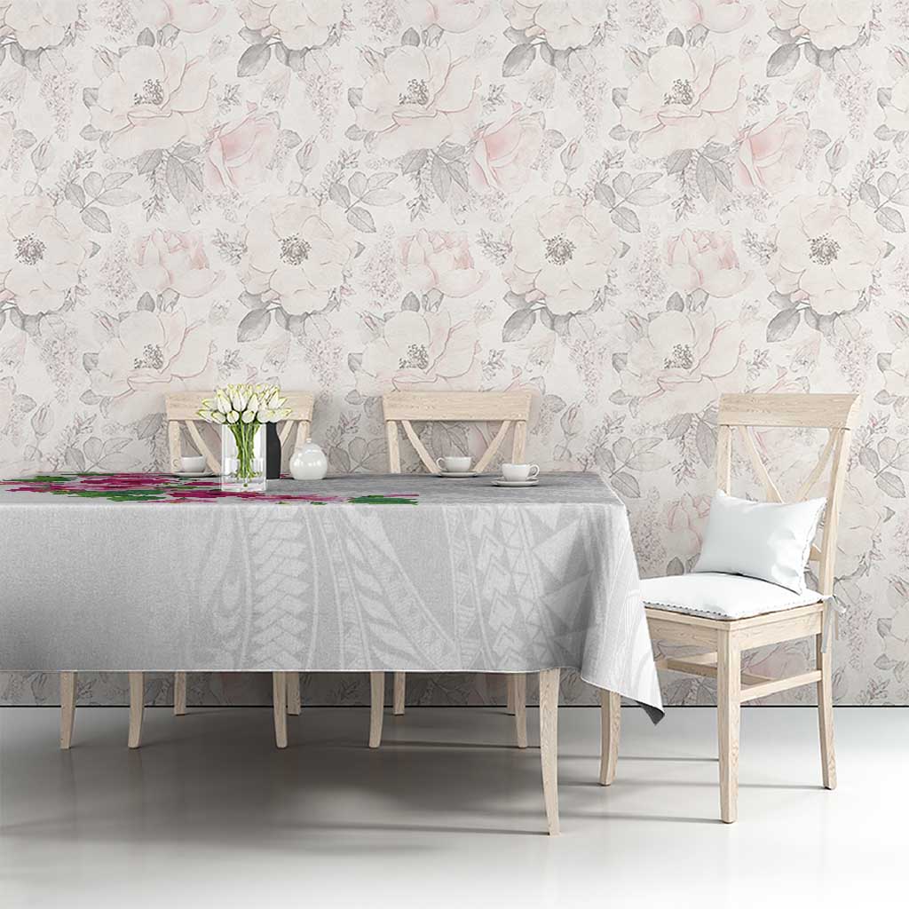 Hawaiian Hibiscus and Art Polynesian Tattoo Tablecloth White Color LT03 - Polynesian Pride