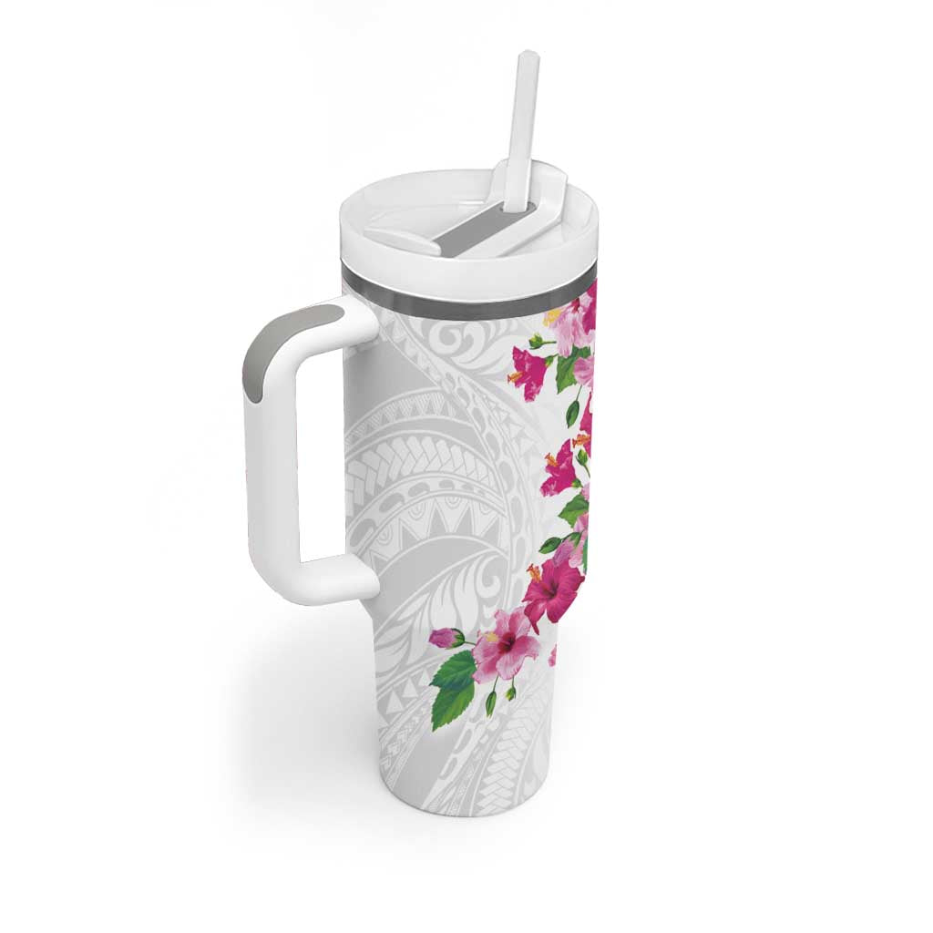 Hawaiian Hibiscus and Art Polynesian Tattoo Tumbler With Handle White Color LT03 - Polynesian Pride