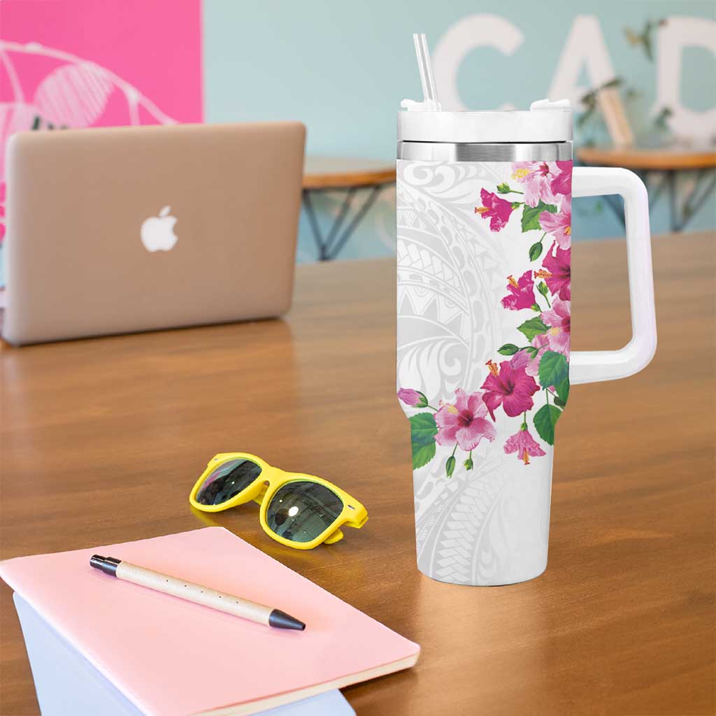 Hawaiian Hibiscus and Art Polynesian Tattoo Tumbler With Handle White Color LT03 - Polynesian Pride