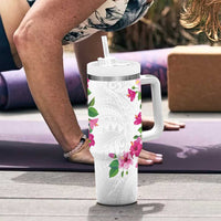 Hawaiian Hibiscus and Art Polynesian Tattoo Tumbler With Handle White Color LT03 - Polynesian Pride