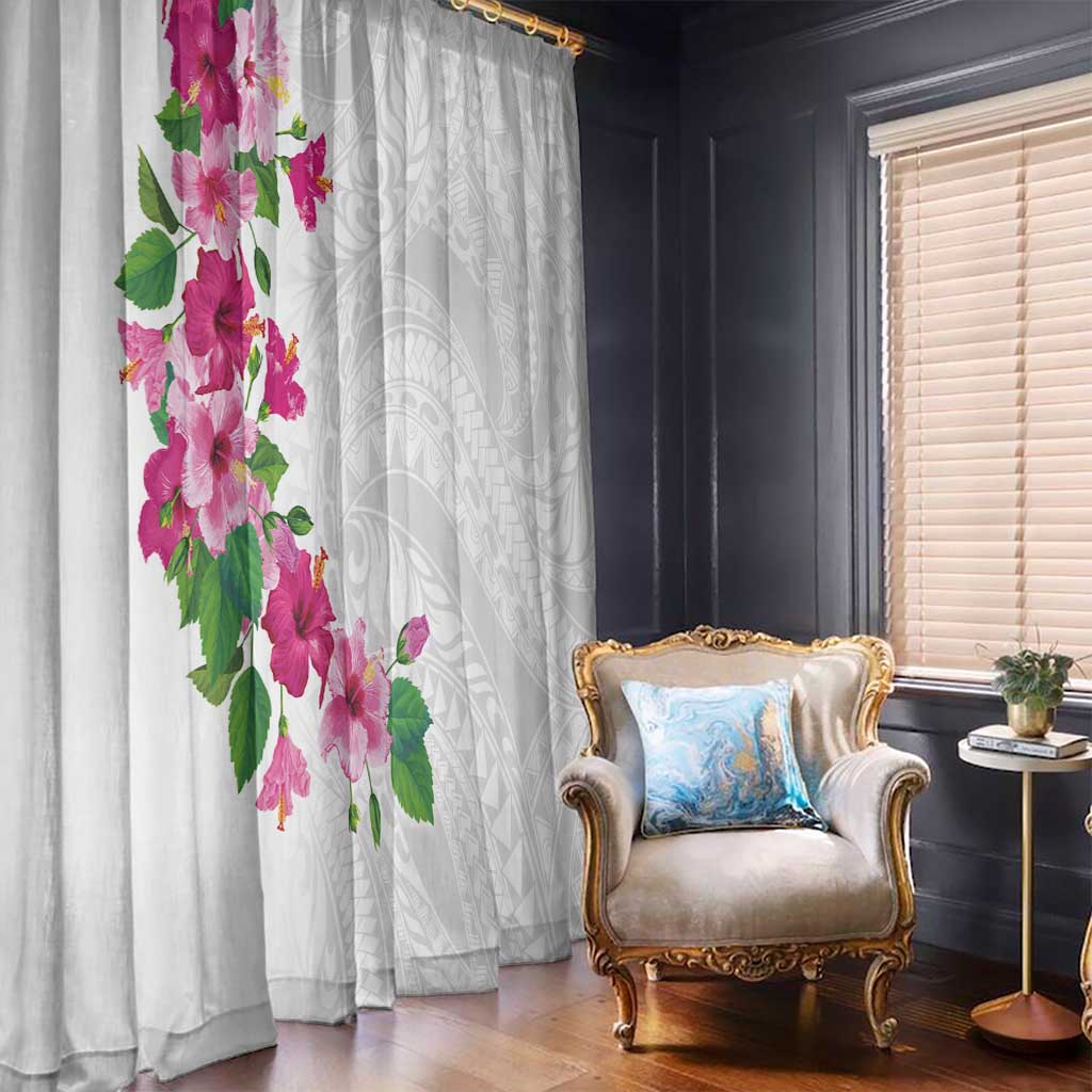 Hawaiian Hibiscus and Art Polynesian Tattoo Window Curtain White Color LT03 - Polynesian Pride