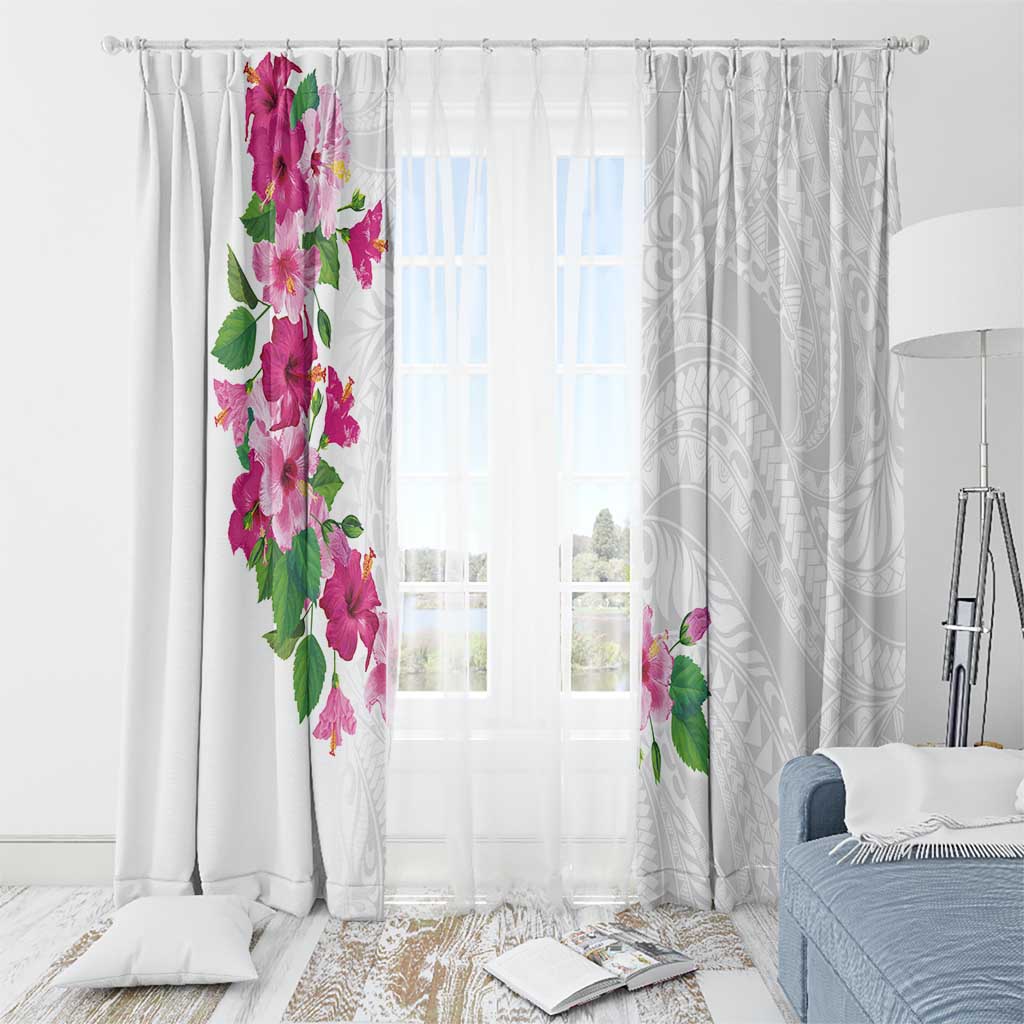 Hawaiian Hibiscus and Art Polynesian Tattoo Window Curtain White Color LT03 - Polynesian Pride