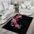 Hawaiian Hibiscus and Art Polynesian Tattoo Area Rug Black Color