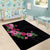 Hawaiian Hibiscus and Art Polynesian Tattoo Area Rug Black Color