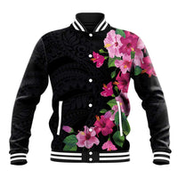 Hawaiian Hibiscus and Art Polynesian Tattoo Baseball Jacket Black Color LT03 Unisex Black - Polynesian Pride