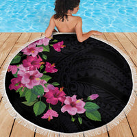 Hawaiian Hibiscus and Art Polynesian Tattoo Beach Blanket Black Color LT03 - Polynesian Pride