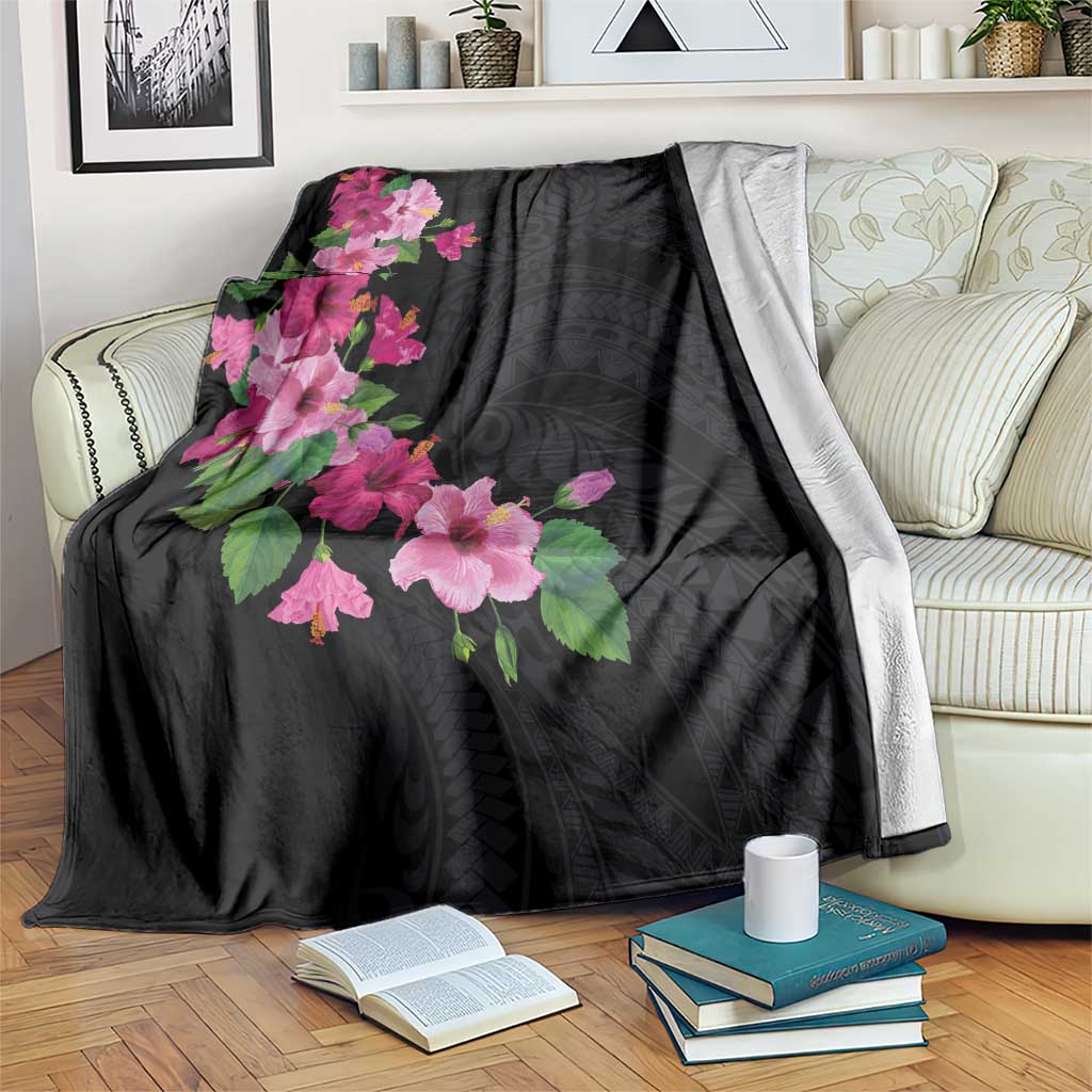 Hawaiian Hibiscus and Art Polynesian Tattoo Blanket Black Color LT03 Black - Polynesian Pride