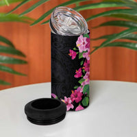 Hawaiian Hibiscus and Art Polynesian Tattoo 4 in 1 Can Cooler Tumbler Black Color