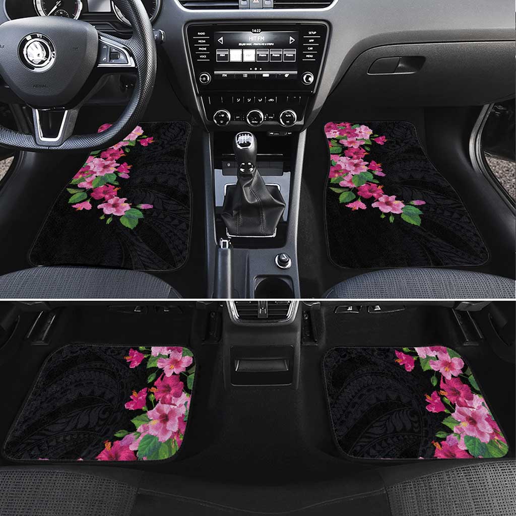 Hawaiian Hibiscus and Art Polynesian Tattoo Car Mats Black Color