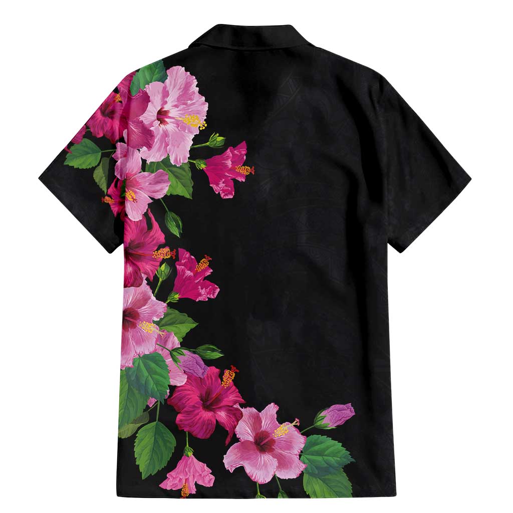 Hawaiian Hibiscus and Art Polynesian Tattoo Family Matching Mermaid Dress and Hawaiian Shirt Black Color
