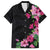 Hawaiian Hibiscus and Art Polynesian Tattoo Family Matching Off The Shoulder Long Sleeve Dress and Hawaiian Shirt Black Color