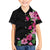 Hawaiian Hibiscus and Art Polynesian Tattoo Family Matching Off The Shoulder Long Sleeve Dress and Hawaiian Shirt Black Color