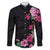 Hawaiian Hibiscus and Art Polynesian Tattoo Family Matching Off Shoulder Maxi Dress and Hawaiian Shirt Black Color