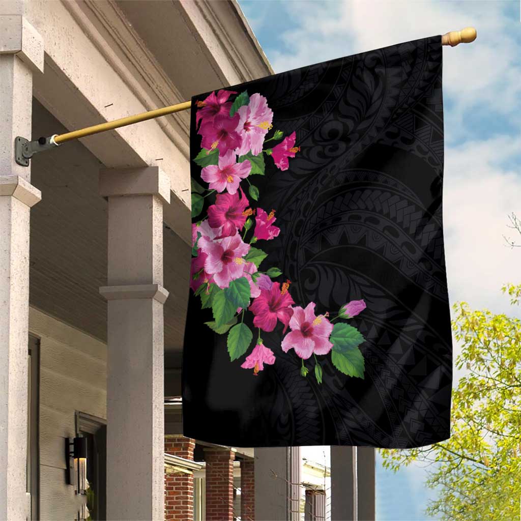 Hawaiian Hibiscus and Art Polynesian Tattoo Garden Flag Black Color LT03 House Flag Black - Polynesian Pride