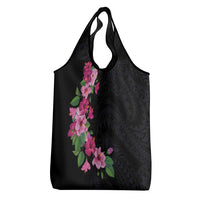 Hawaiian Hibiscus and Art Polynesian Tattoo Grocery Bag Black Color LT03 - Polynesian Pride