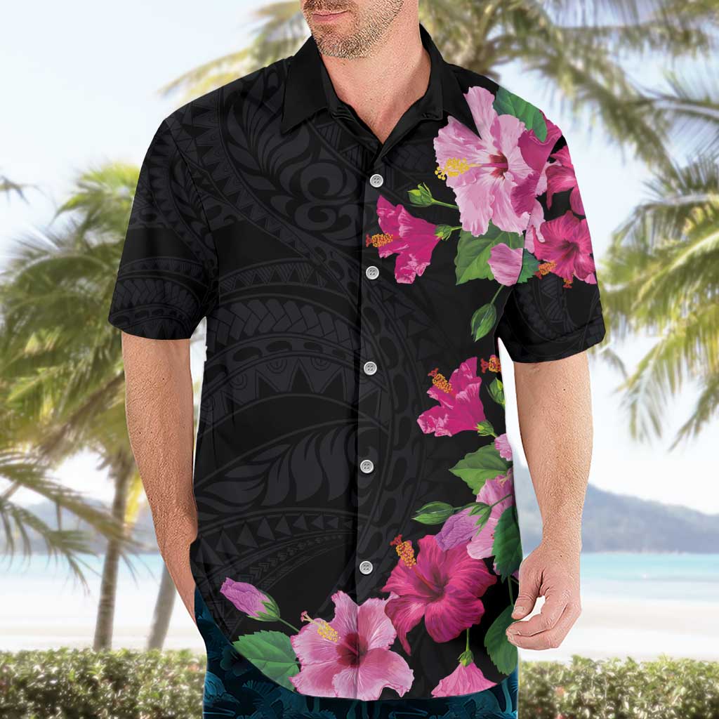 Hawaiian Hibiscus and Art Polynesian Tattoo Hawaiian Shirt Black Color LT03 - Polynesian Pride
