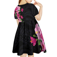Hawaiian Hibiscus and Art Polynesian Tattoo Kid Short Sleeve Dress Black Color LT03 - Polynesian Pride