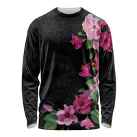 Hawaiian Hibiscus and Art Polynesian Tattoo Long Sleeve Shirt Black Color LT03 Unisex Black - Polynesian Pride