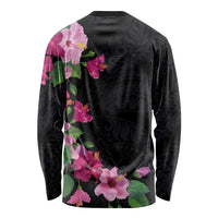 Hawaiian Hibiscus and Art Polynesian Tattoo Long Sleeve Shirt Black Color LT03 - Polynesian Pride