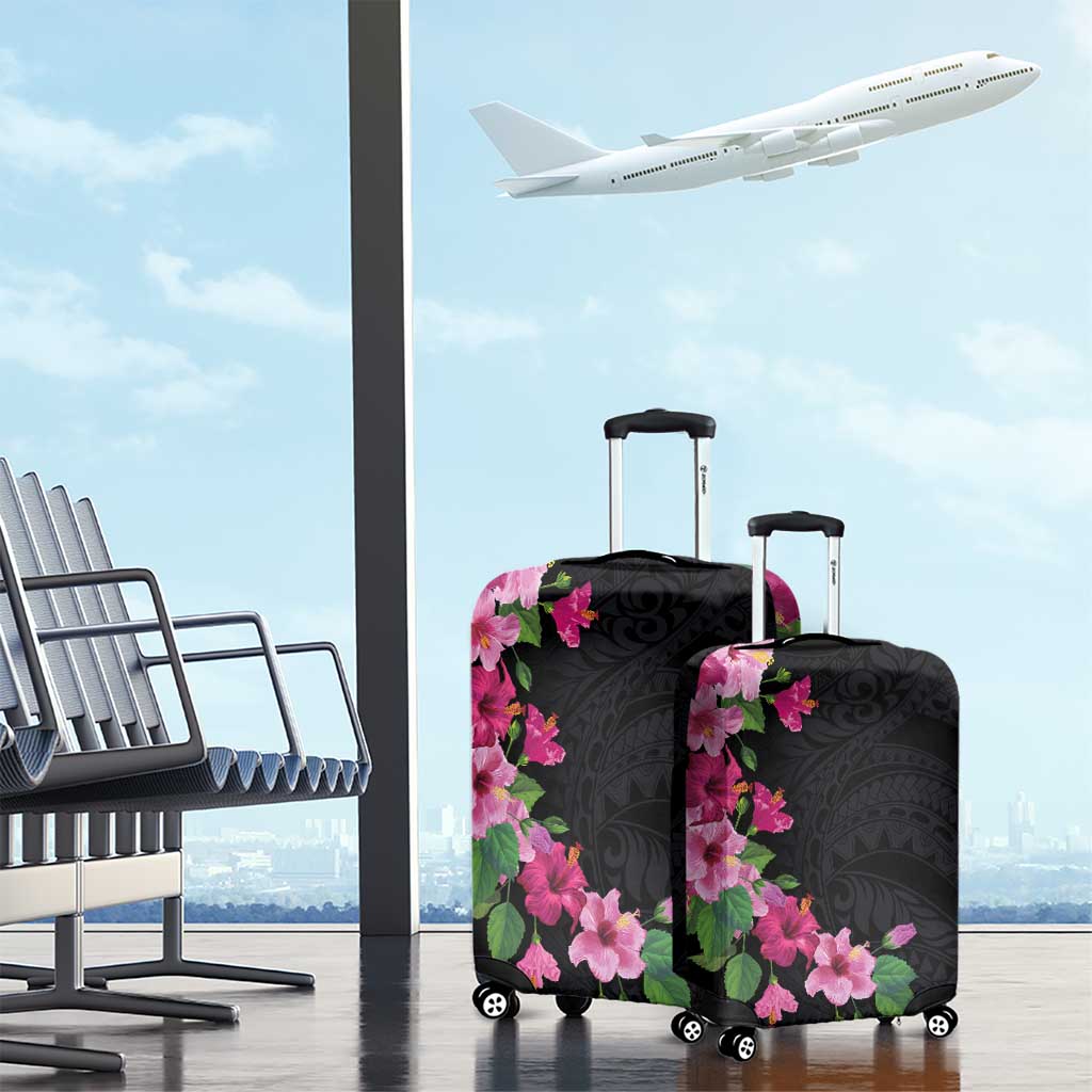 Hawaiian Hibiscus and Art Polynesian Tattoo Luggage Cover Black Color