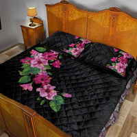Hawaiian Hibiscus and Art Polynesian Tattoo Quilt Bed Set Black Color