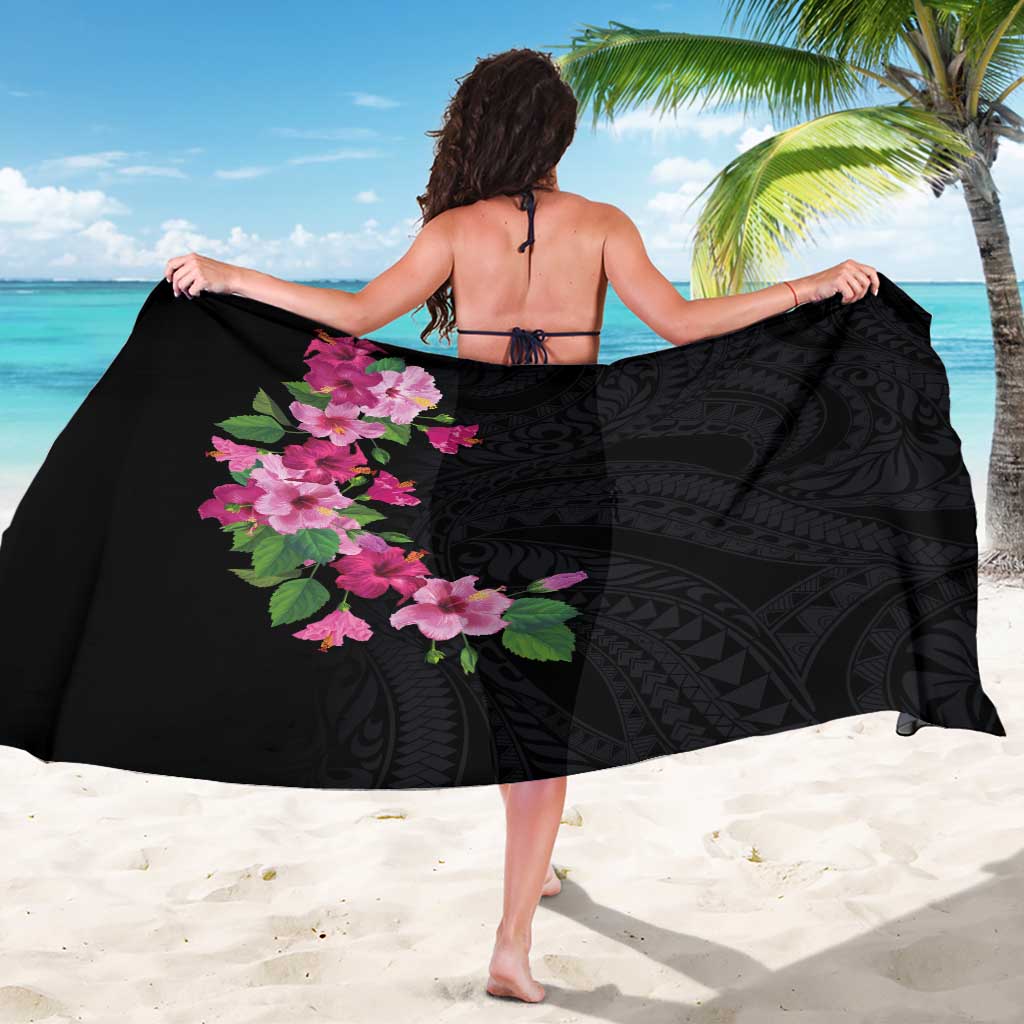 Hawaiian Hibiscus and Art Polynesian Tattoo Sarong Black Color