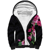 Hawaiian Hibiscus and Art Polynesian Tattoo Sherpa Hoodie Black Color LT03 Unisex Black - Polynesian Pride