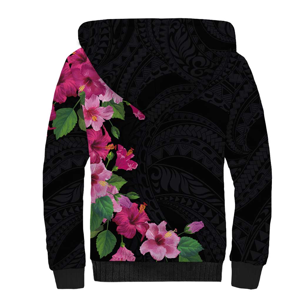 Hawaiian Hibiscus and Art Polynesian Tattoo Sherpa Hoodie Black Color LT03 - Polynesian Pride